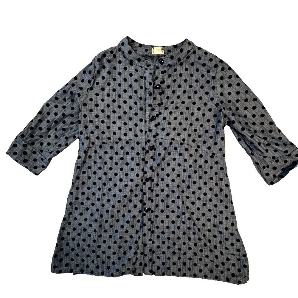 Zadie B's Tunic Blouse Women's Size Medium Blue‎ Polka Dots Button Front